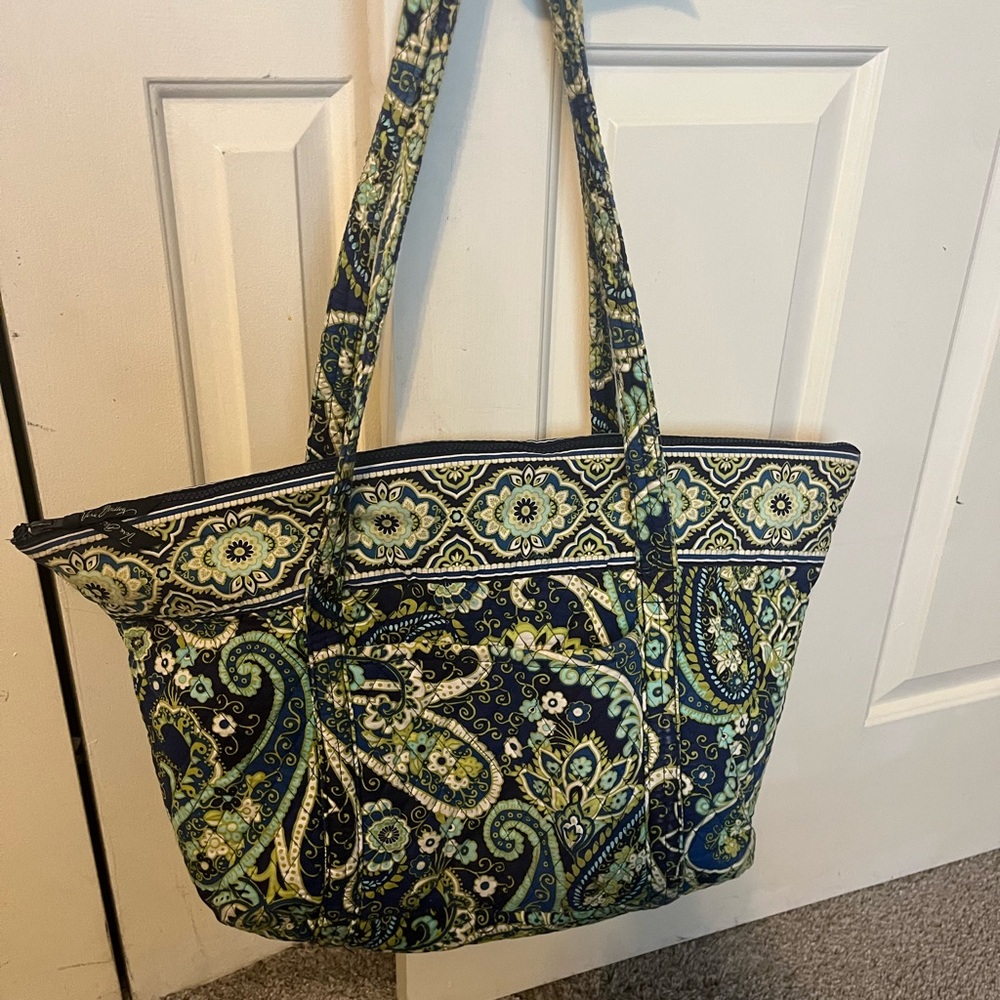 Vera Bradley Navy Blue Green Paisley Quilted Tote